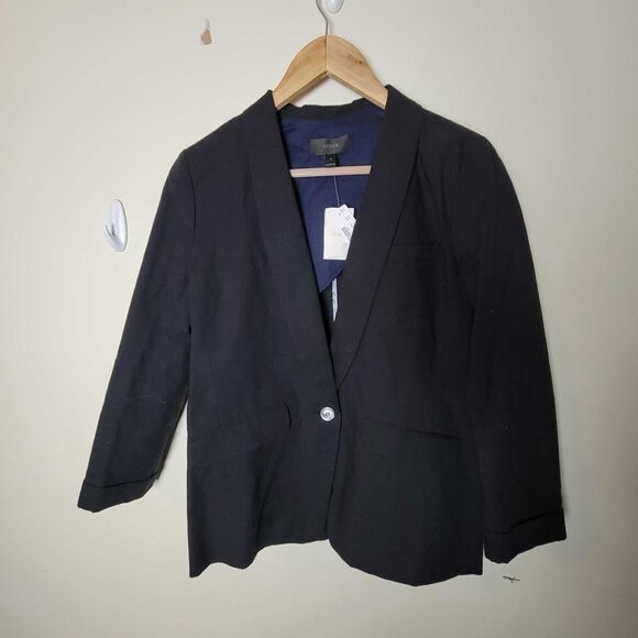 J. CREW Unstructured Shawl Collar Cotton Linen Blazer BLACK H6199 SIZE 6 - Picture 1 of 5